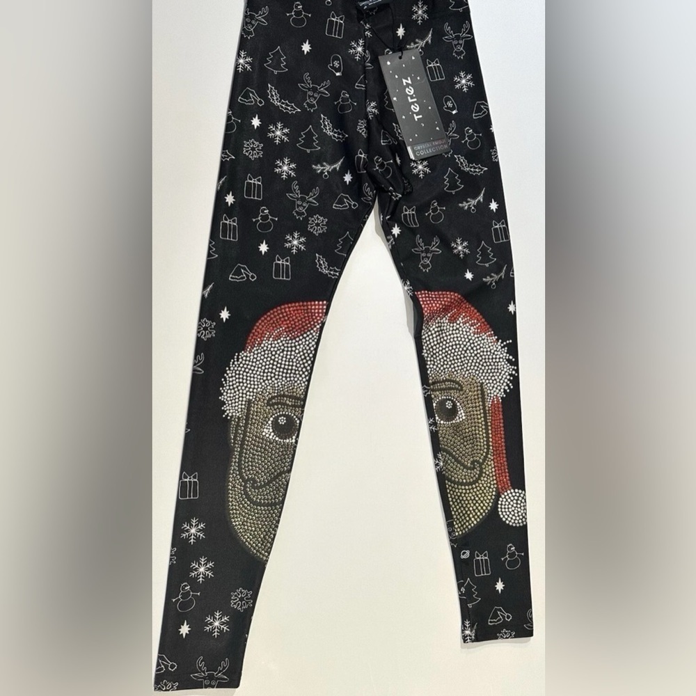 Terez Emoji Santa Leggings Holiday Party Christmas Girls Limited Edition New